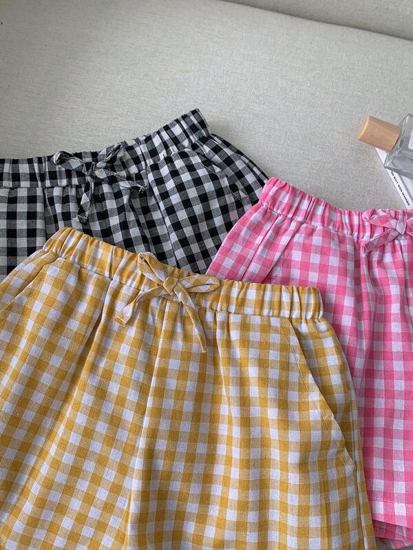 Women's Gingham Check Cotton Summer Shorts Pack Of 3