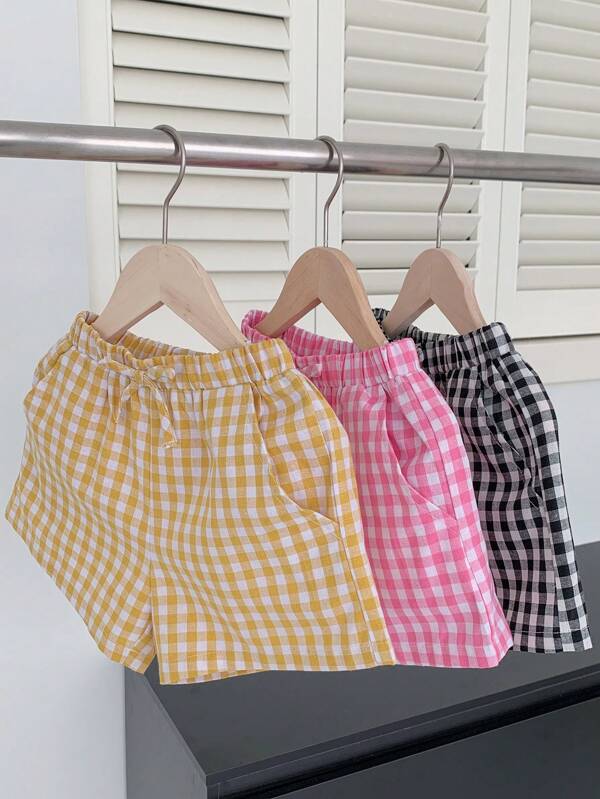 Women's Gingham Check Cotton Summer Shorts Pack Of 3