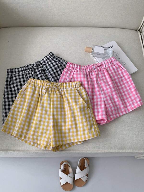 Women's Gingham Check Cotton Summer Shorts Pack Of 3