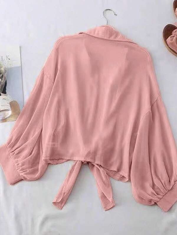 Tie-Front Chiffon Crop Shirt – Lightweight Summer Cover-Up Top