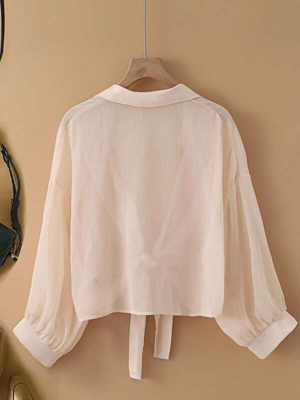 Tie-Front Chiffon Crop Shirt – Lightweight Summer Cover-Up Top