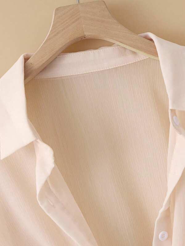 Tie-Front Chiffon Crop Shirt – Lightweight Summer Cover-Up Top