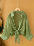 Tie-Front Chiffon Crop Shirt – Lightweight Summer Cover-Up Top