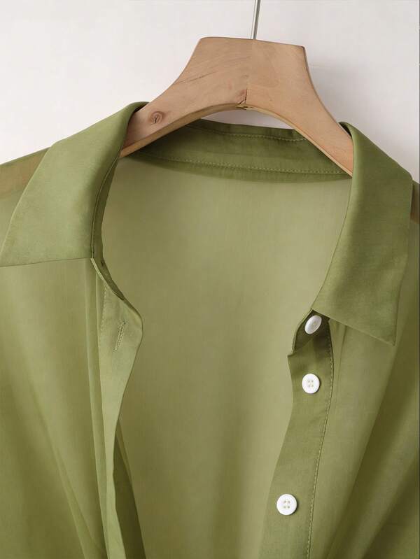 Tie-Front Chiffon Crop Shirt – Lightweight Summer Cover-Up Top