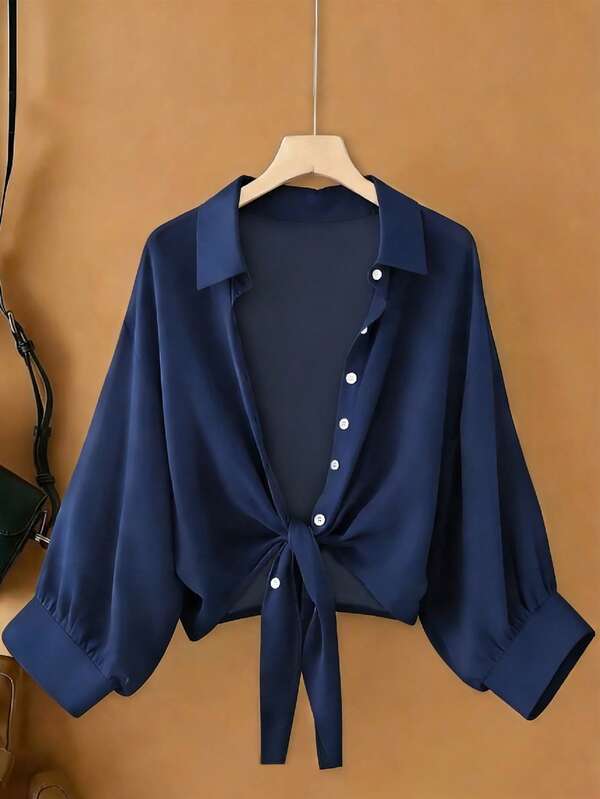 Tie-Front Chiffon Crop Shirt – Lightweight Summer Cover-Up Top