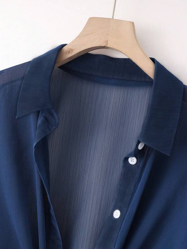 Tie-Front Chiffon Crop Shirt – Lightweight Summer Cover-Up Top