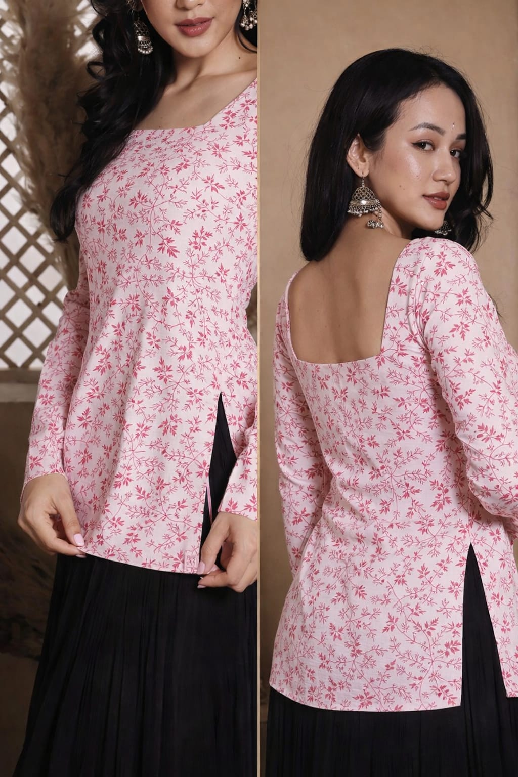 Romantic Heart Print Square Neck Kurti for Women