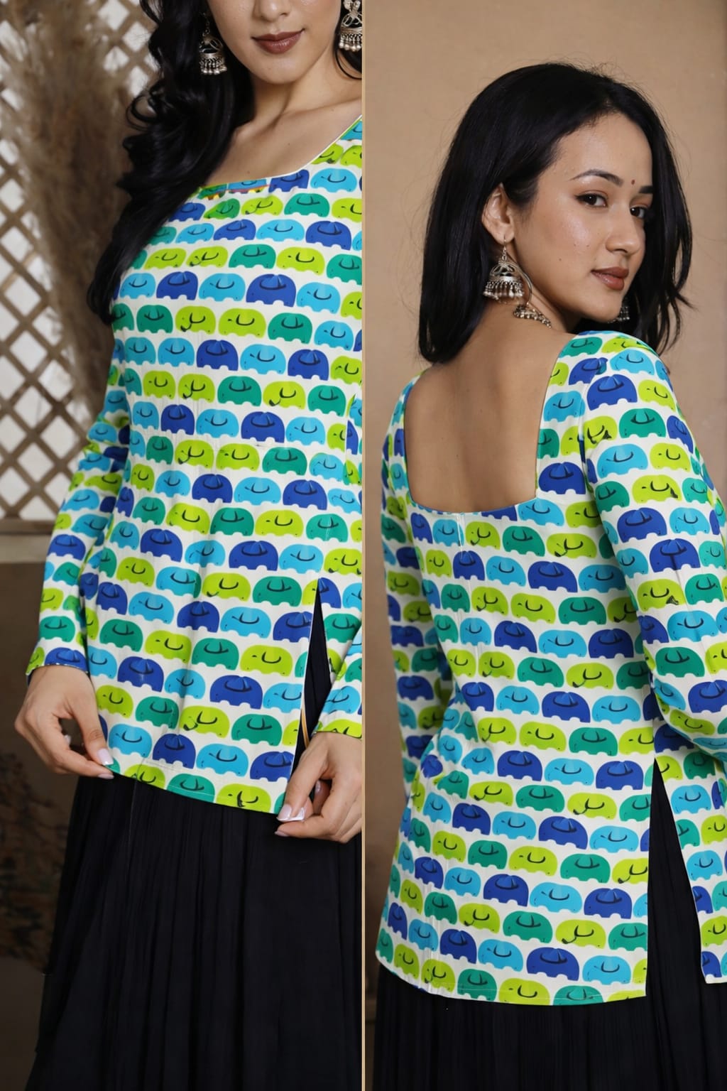 Romantic Heart Print Square Neck Kurti for Women
