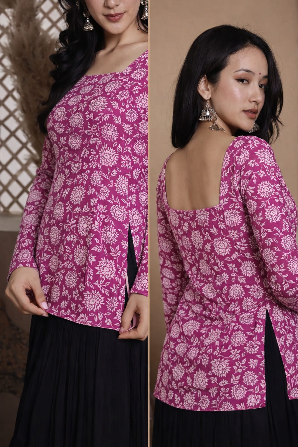 Romantic Heart Print Square Neck Kurti for Women