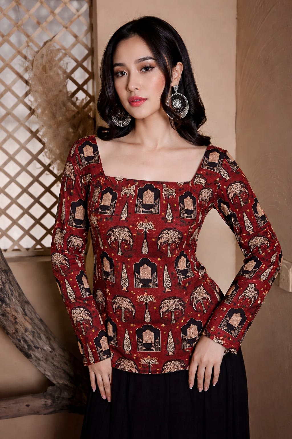 Romantic Heart Print Square Neck Kurti for Women