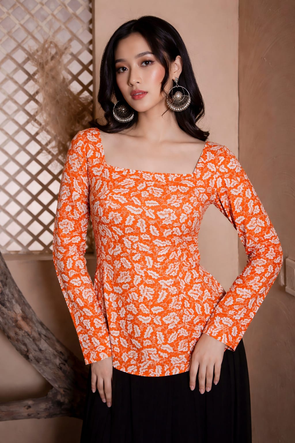Romantic Heart Print Square Neck Kurti for Women