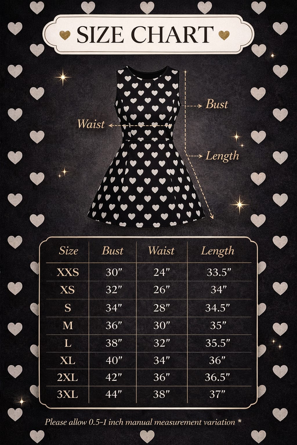 Women’s Black Heart Print Cotton A-Line Dress | Sleeveless Skater Mini Dress