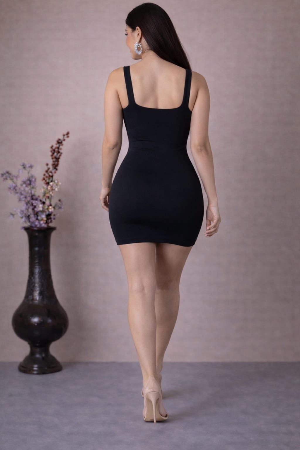 Women’s Premium Bodycon Zip Mini Dress Square Neck