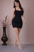 Women’s Premium Bodycon Zip Mini Dress Square Neck