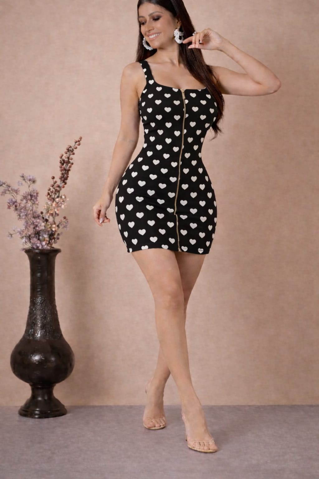 Midnight Heart Gold Zip Bodycon Mini Dress