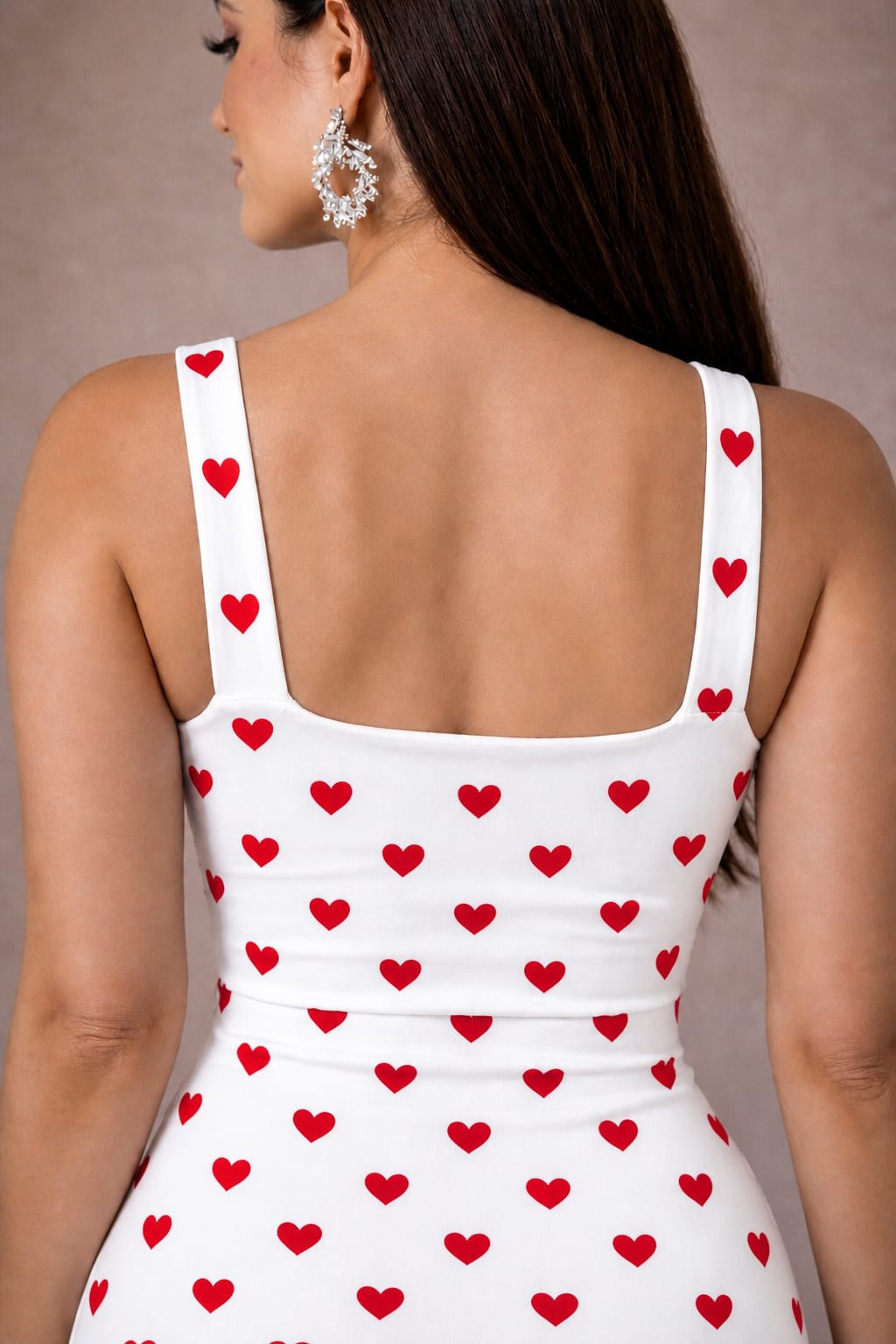 Women’s White Heart Print Bodycon Mini Dress with Front Zipper