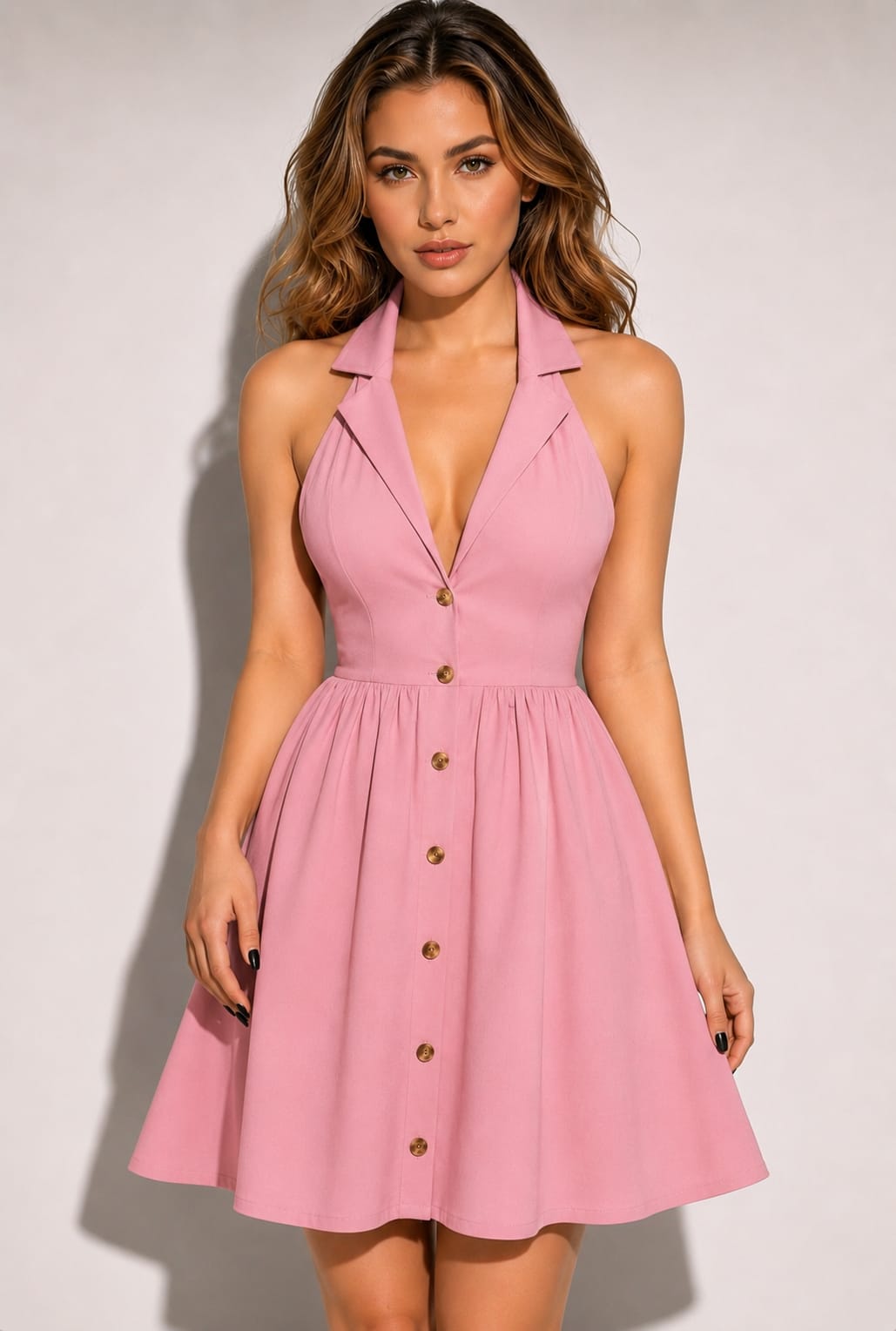 Midnight Elegance Halter Neck Backless Mini Dress for Women