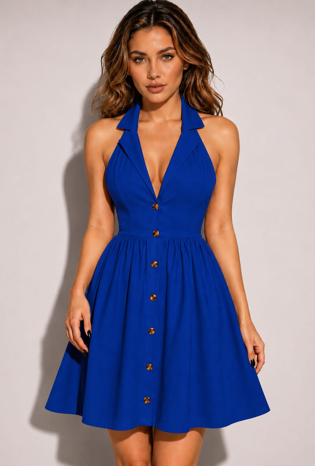 Midnight Elegance Halter Neck Backless Mini Dress for Women