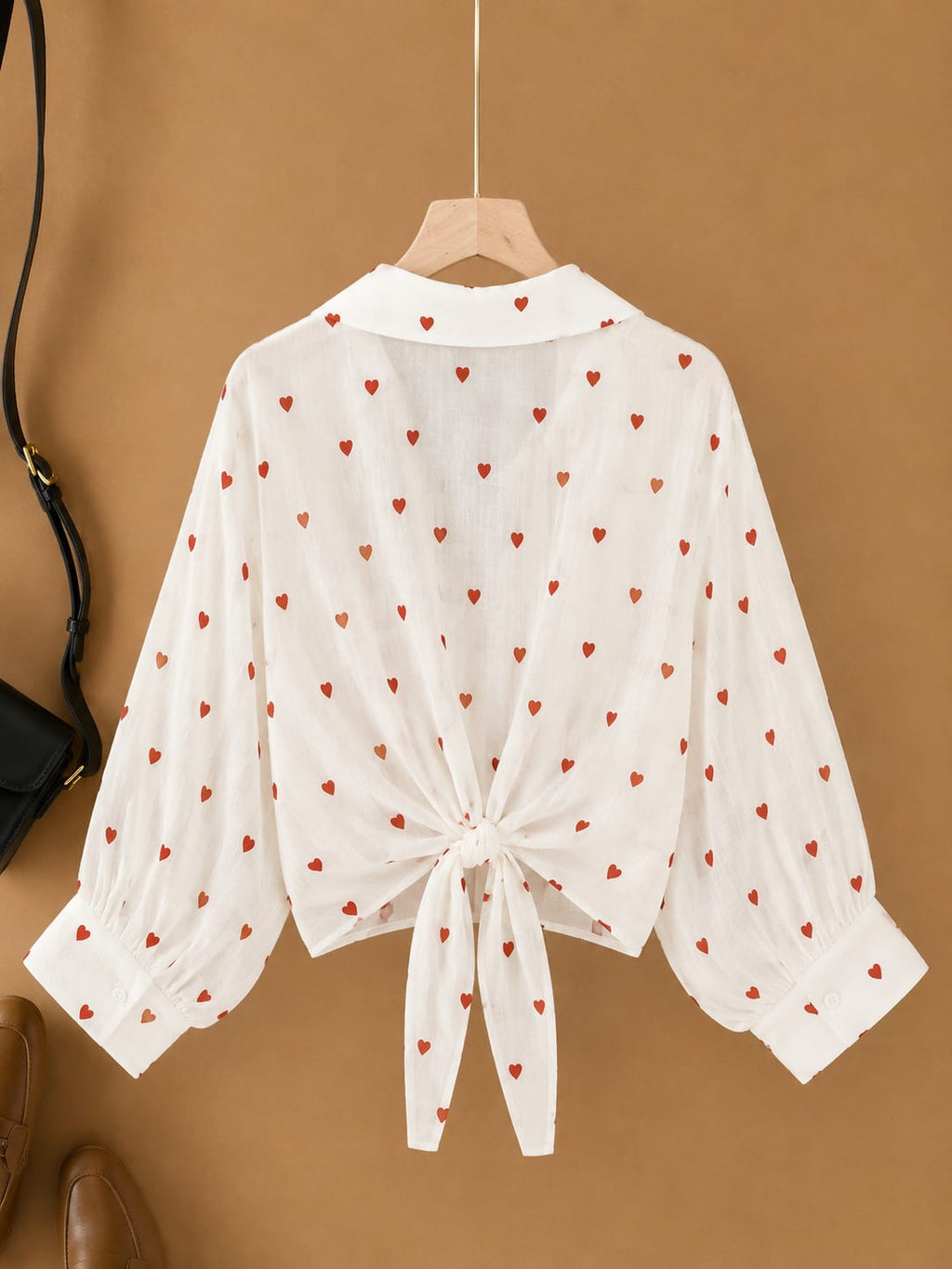 ❤️ Heart Print Tie-Back Shirt Top
