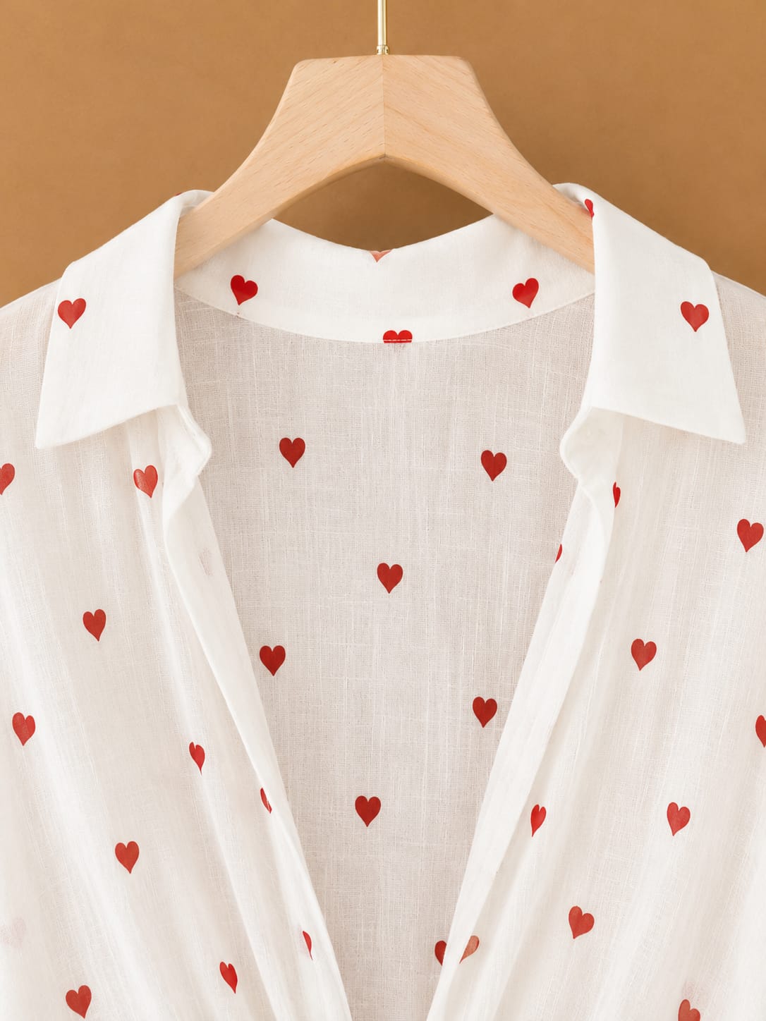 ❤️ Heart Print Tie-Back Shirt Top