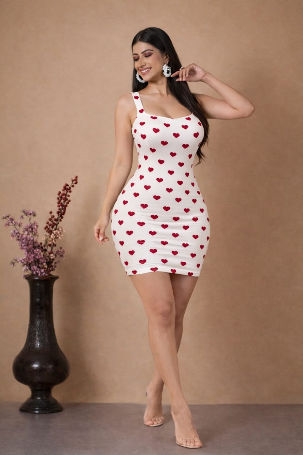 White Bodycon Dress with Heart Print Mini Dress