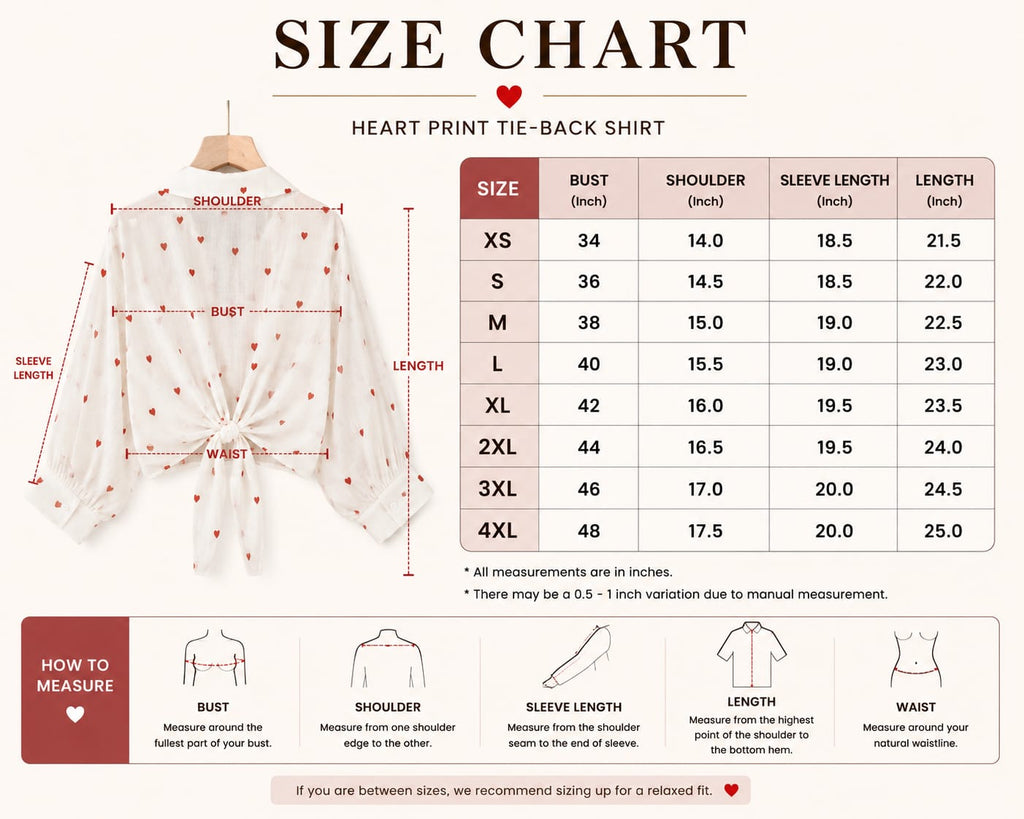 ❤️ Heart Print Tie-Back Shirt Top