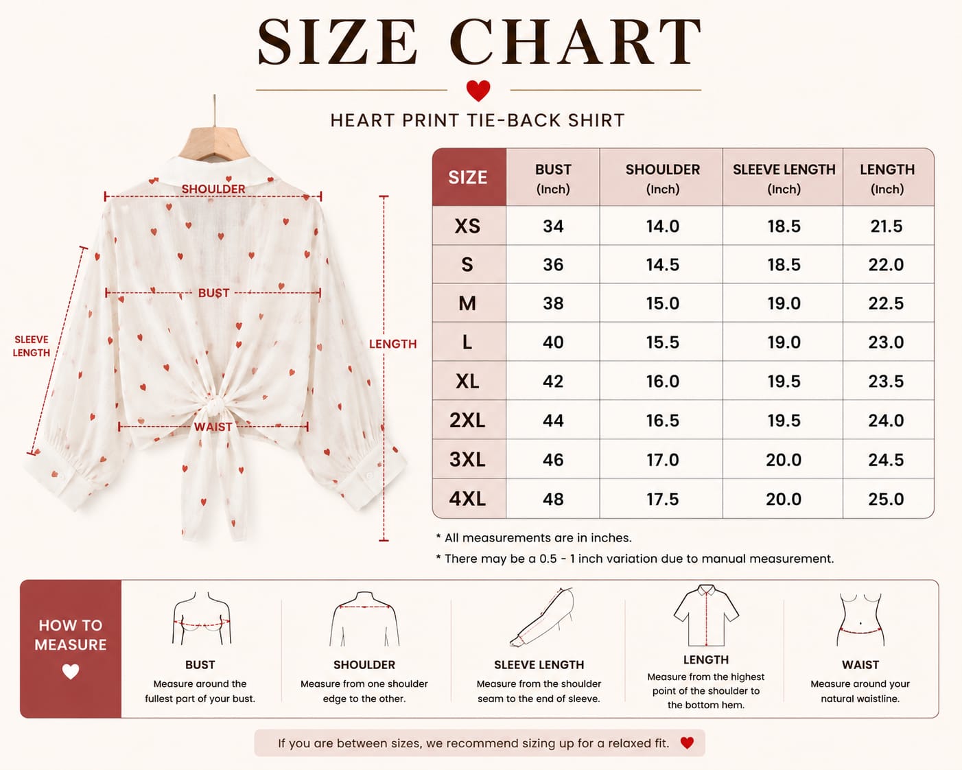 ❤️ Heart Print Tie-Back Shirt Top