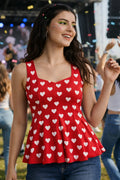 Heart Print Peplum Top for Women