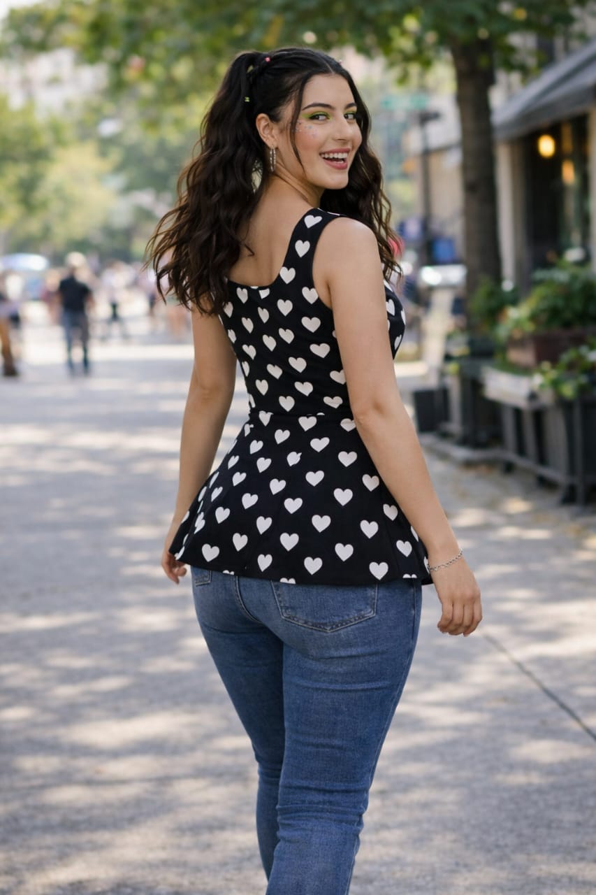 Heart Print Peplum Top for Women