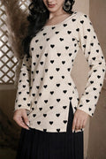 Romantic Heart Print Square Neck Kurti for Women