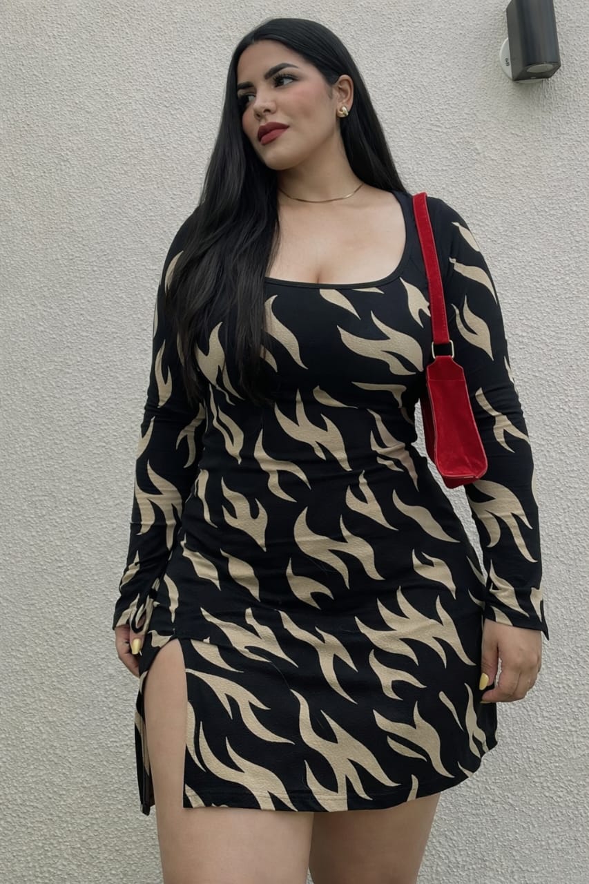 Women’s Printed Bodycon Dress with Side Slit
