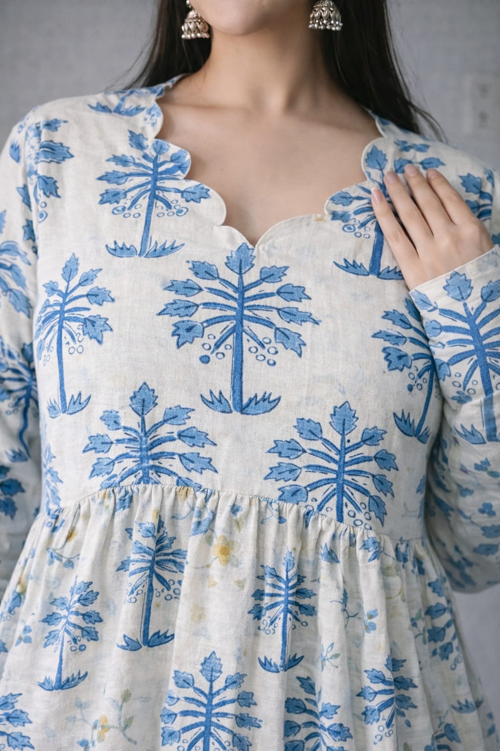 Women’s Blue Handblock Print Cotton Peplum Kurti Top