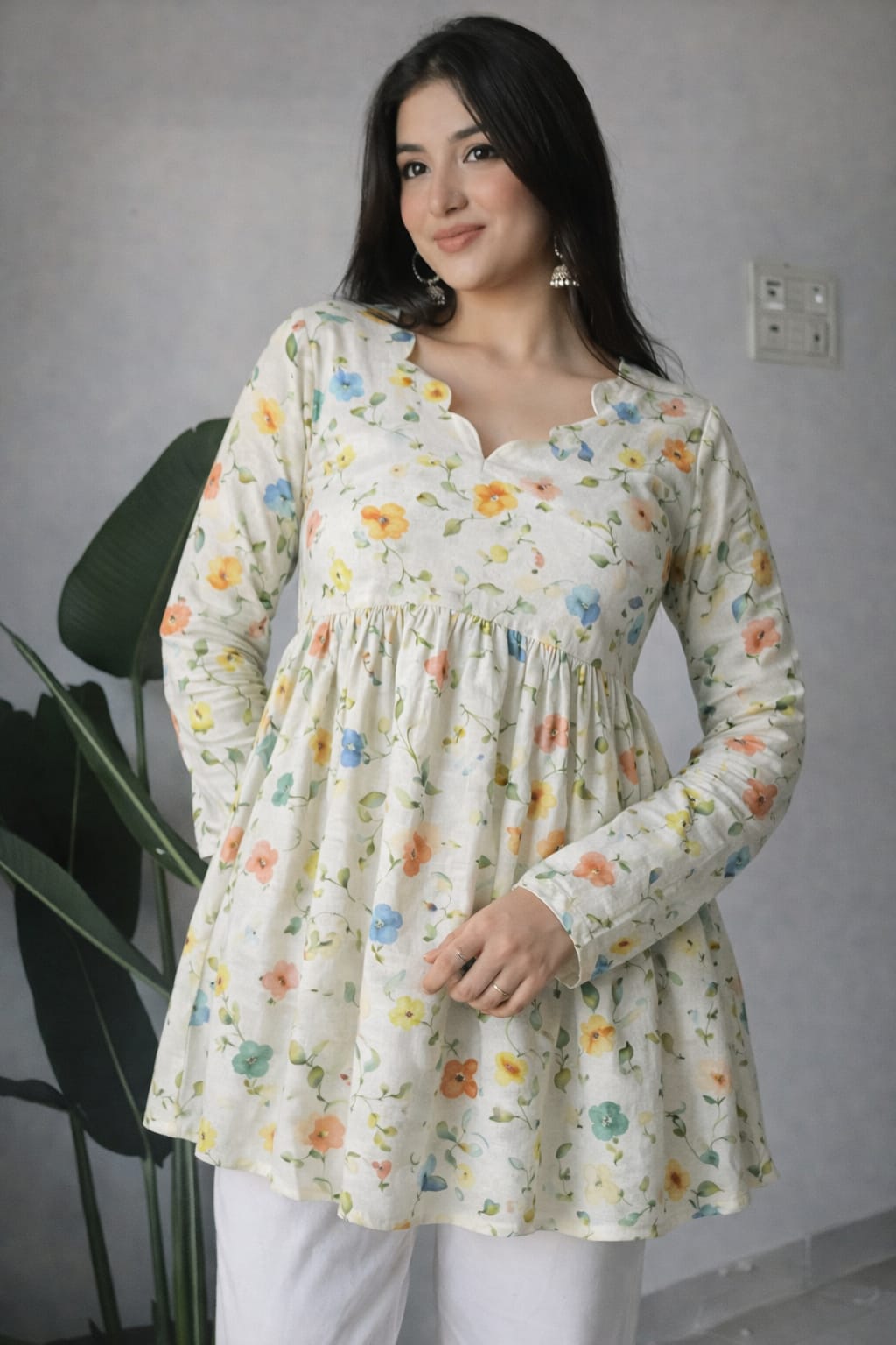 Floral Printed Empire Waist Tunic Top