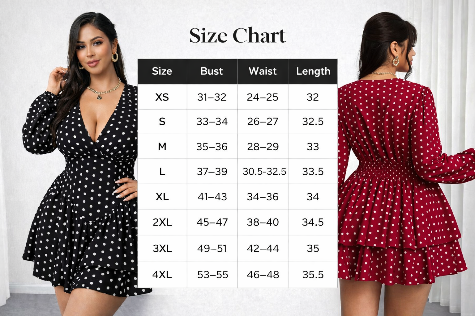 Elegant  Polka Dot V-Neck Ruffle Mini Dress for Women | Long Sleeve Fit & Flare Party Dress