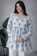 Women’s Blue Handblock Print Cotton Peplum Kurti Top