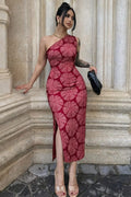 Scarlet Bloom One-Shoulder Cotton Midi Dress
