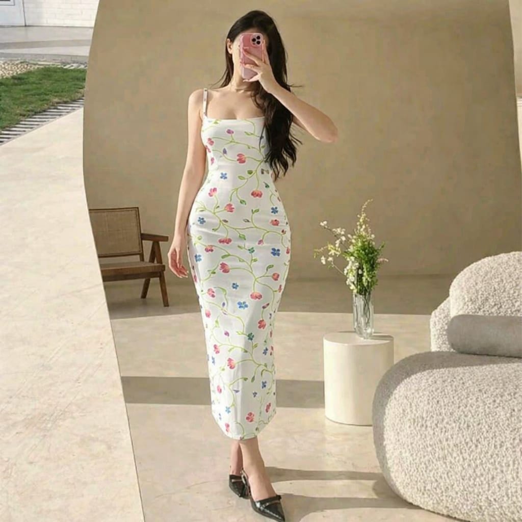 Spring Petal Elegant Floral Cotton Midi Dress