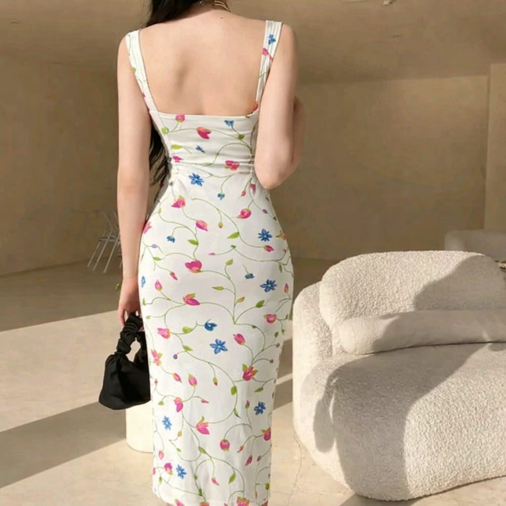 Spring Petal Elegant Floral Cotton Midi Dress