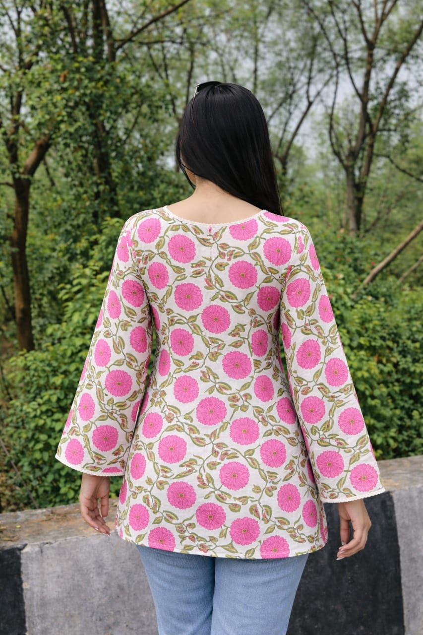 Women Floral Printed Cotton Short Kurti Top