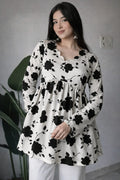 Elegant Black Floral Printed Empire Waist Kurti Top