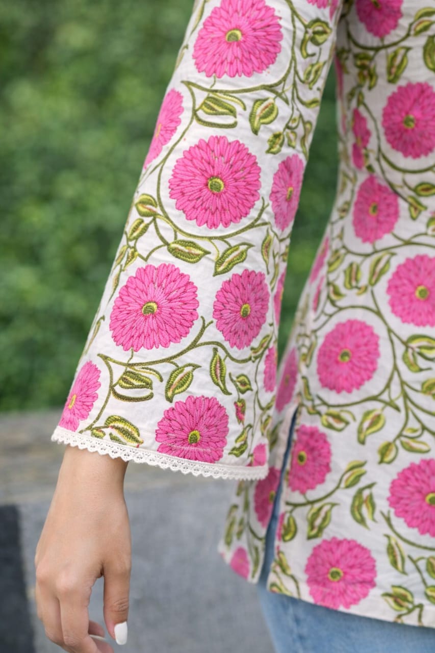 Women Floral Printed Cotton Short Kurti Top