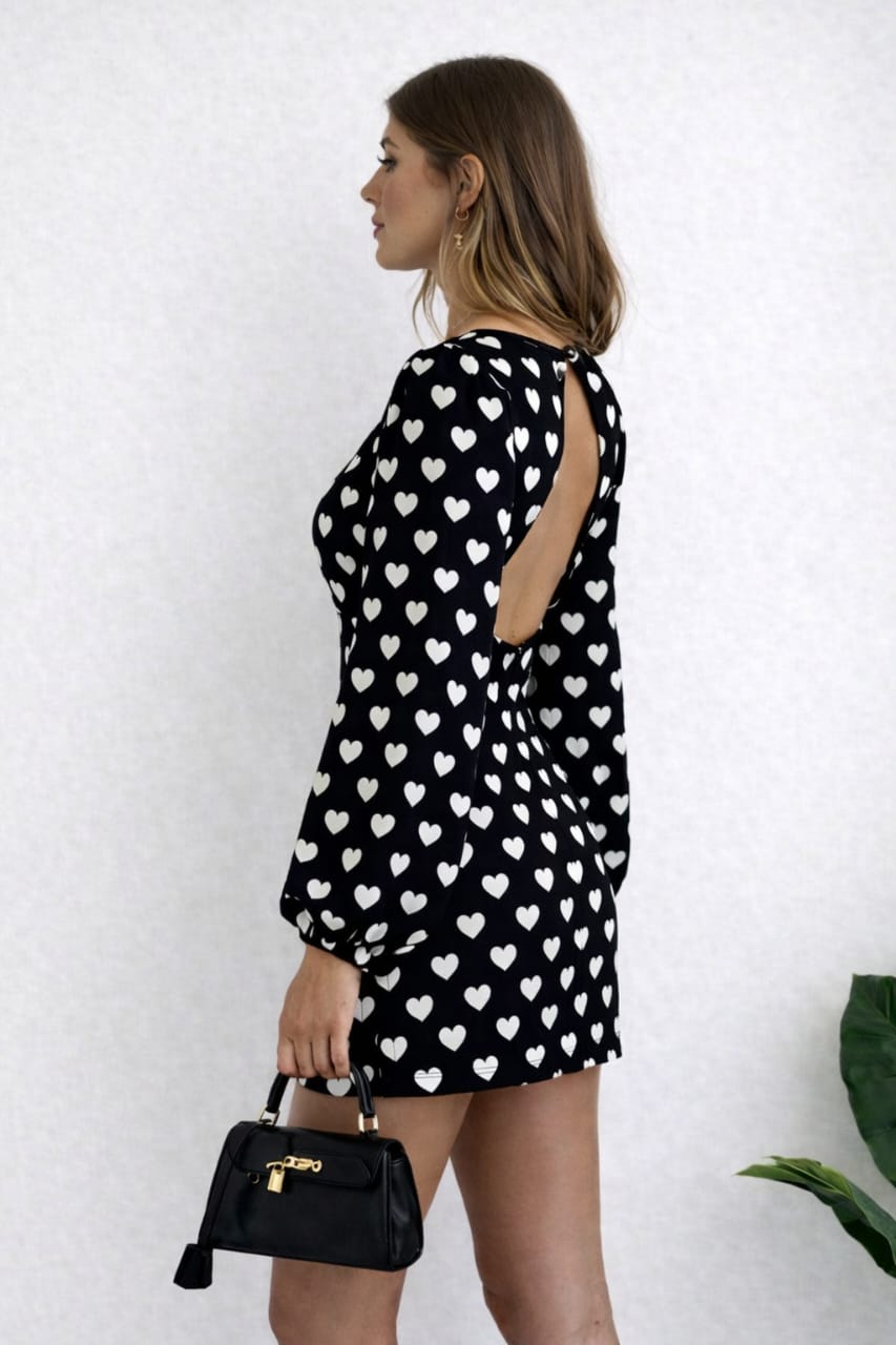 Black Heart Print Bodycon Mini Dress