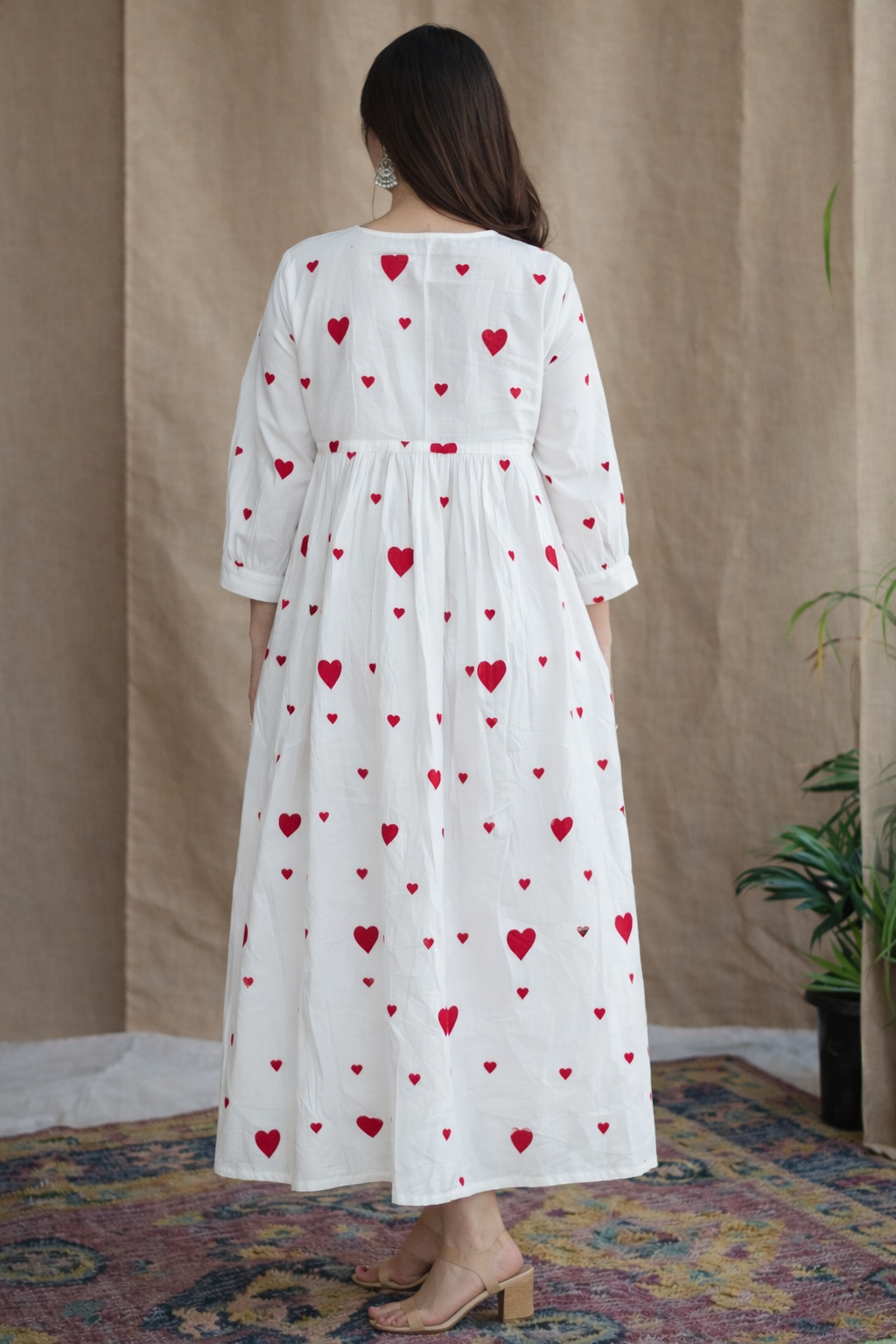 Stylish Heart Print Flared Maxi Dress for Women