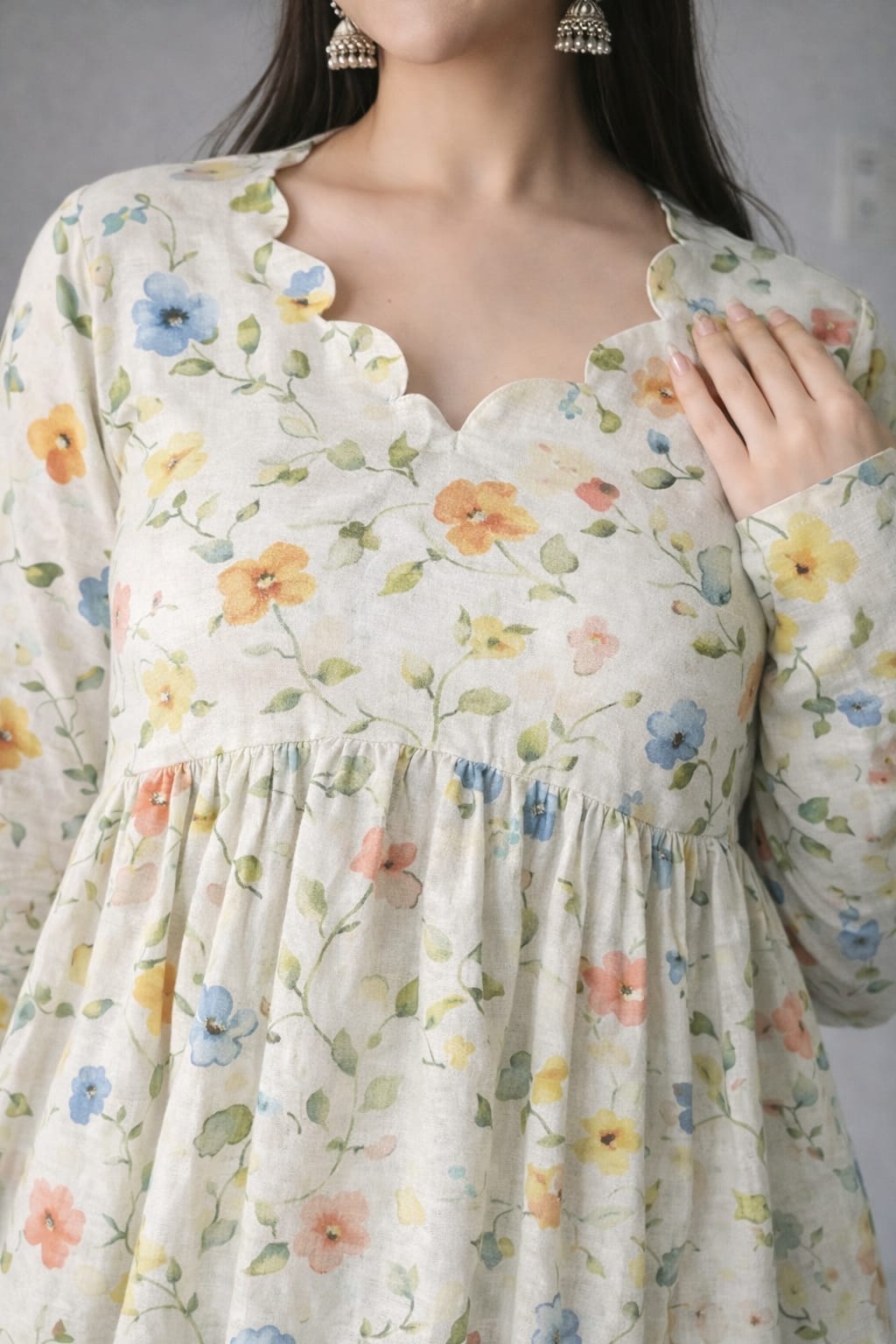 Floral Printed Empire Waist Tunic Top
