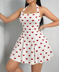Heart Print Halter Neck Skater Dress