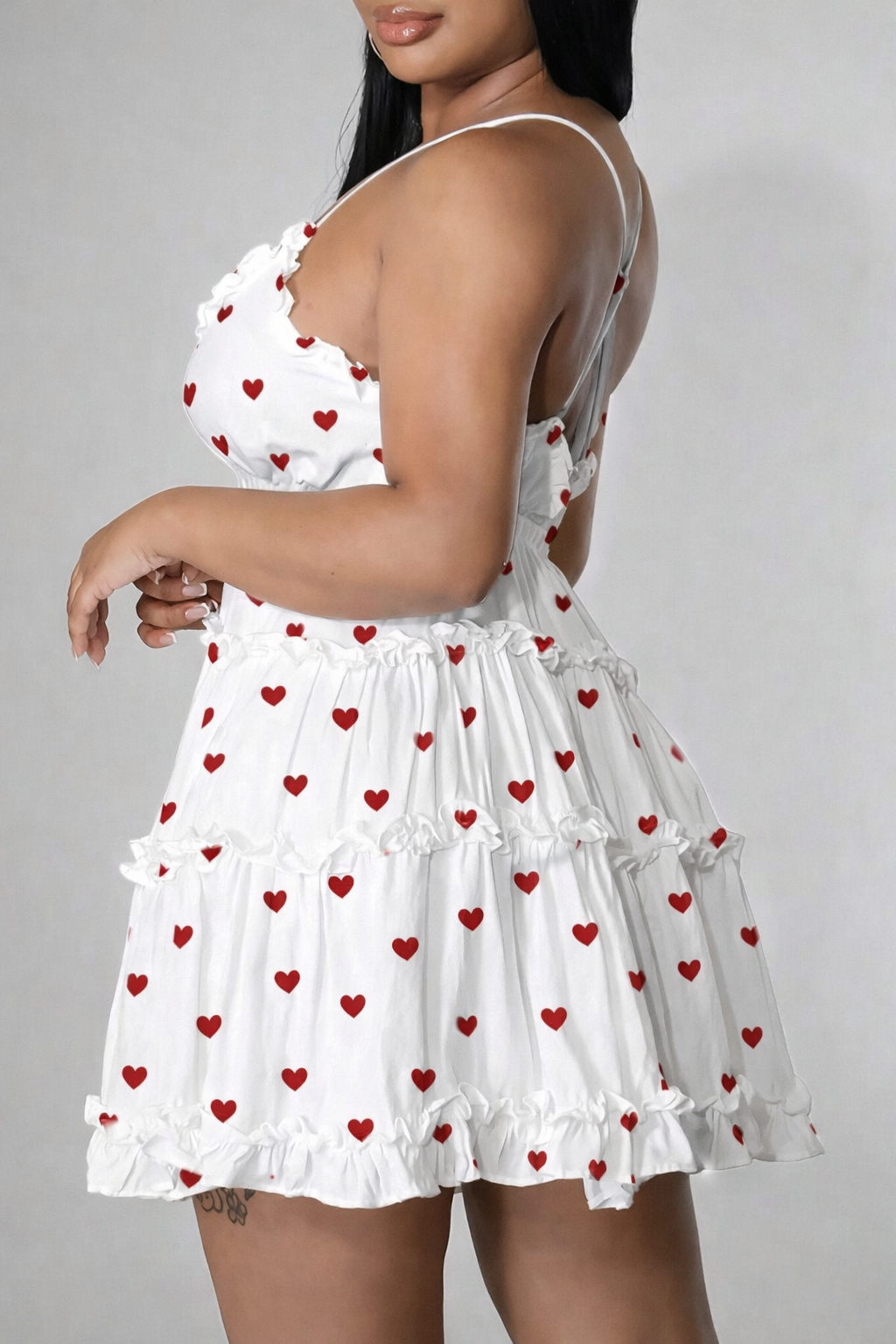White Cotton Mini Dress with Red Heart Print