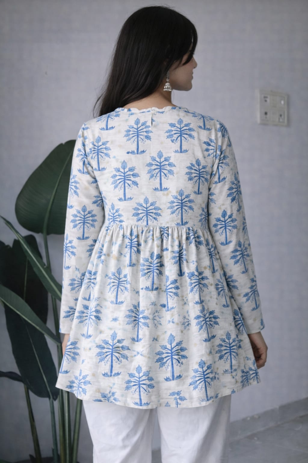 Women’s Blue Handblock Print Cotton Peplum Kurti Top
