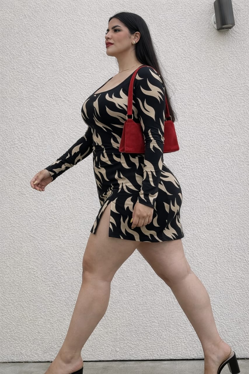 Women’s Printed Bodycon Dress with Side Slit
