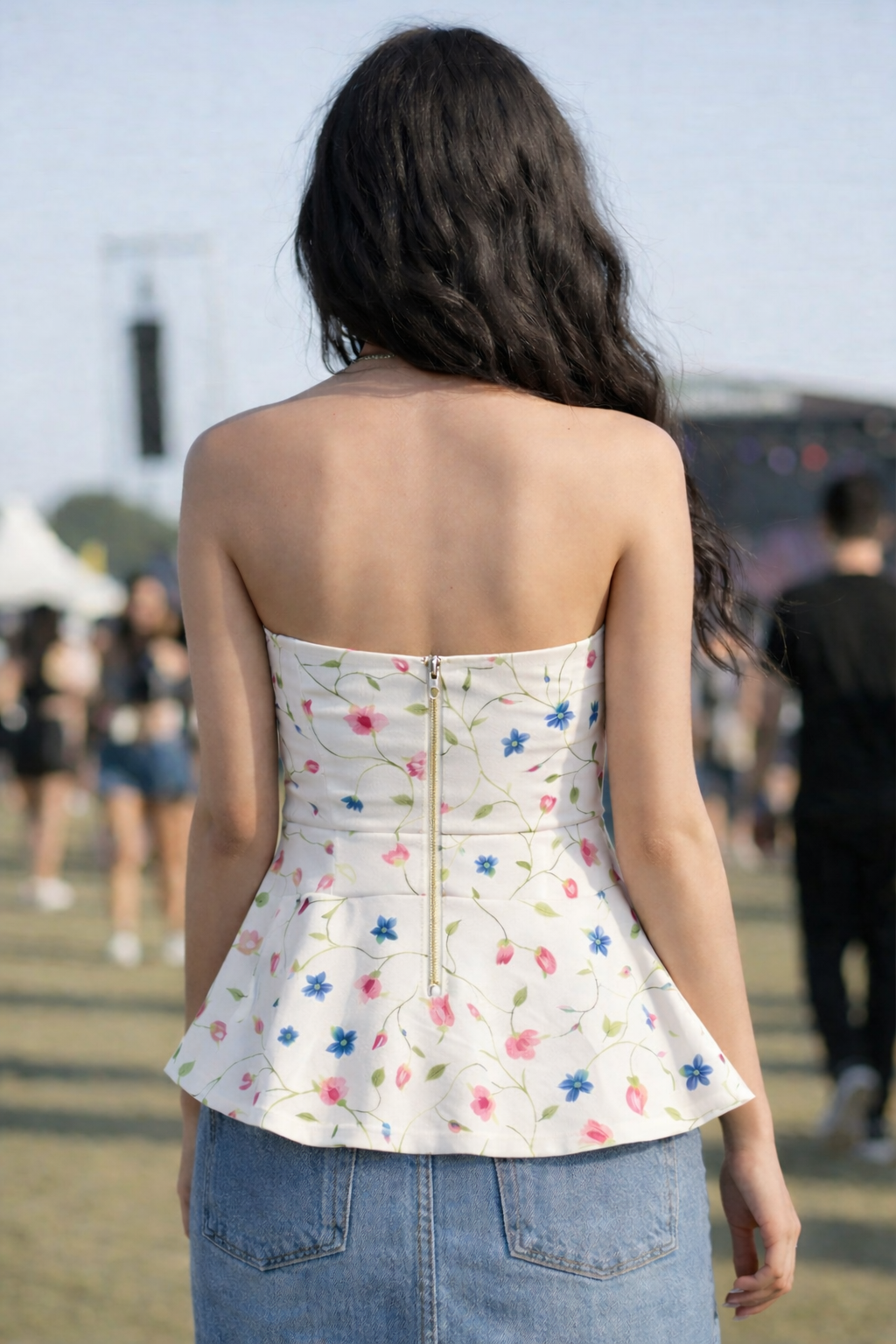 Floral Strapless Peplum Top for Women