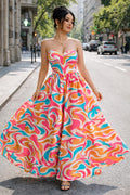 Multicolor Printed Strapless Maxi Dress